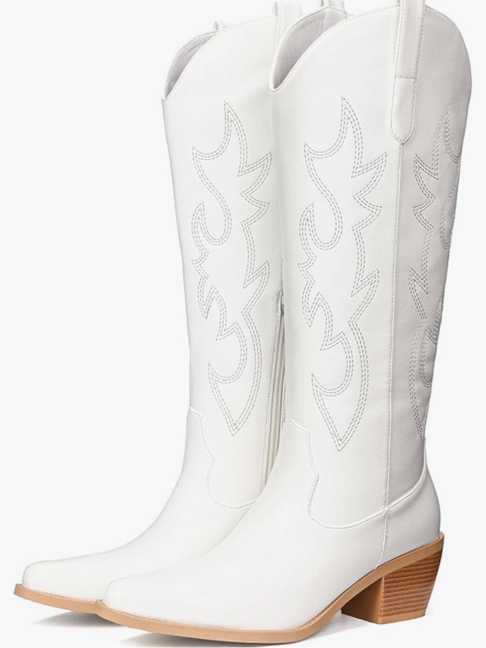 Pasuot Women’s White Western Knee-High Cowboy Boots size 11 Wide Calf